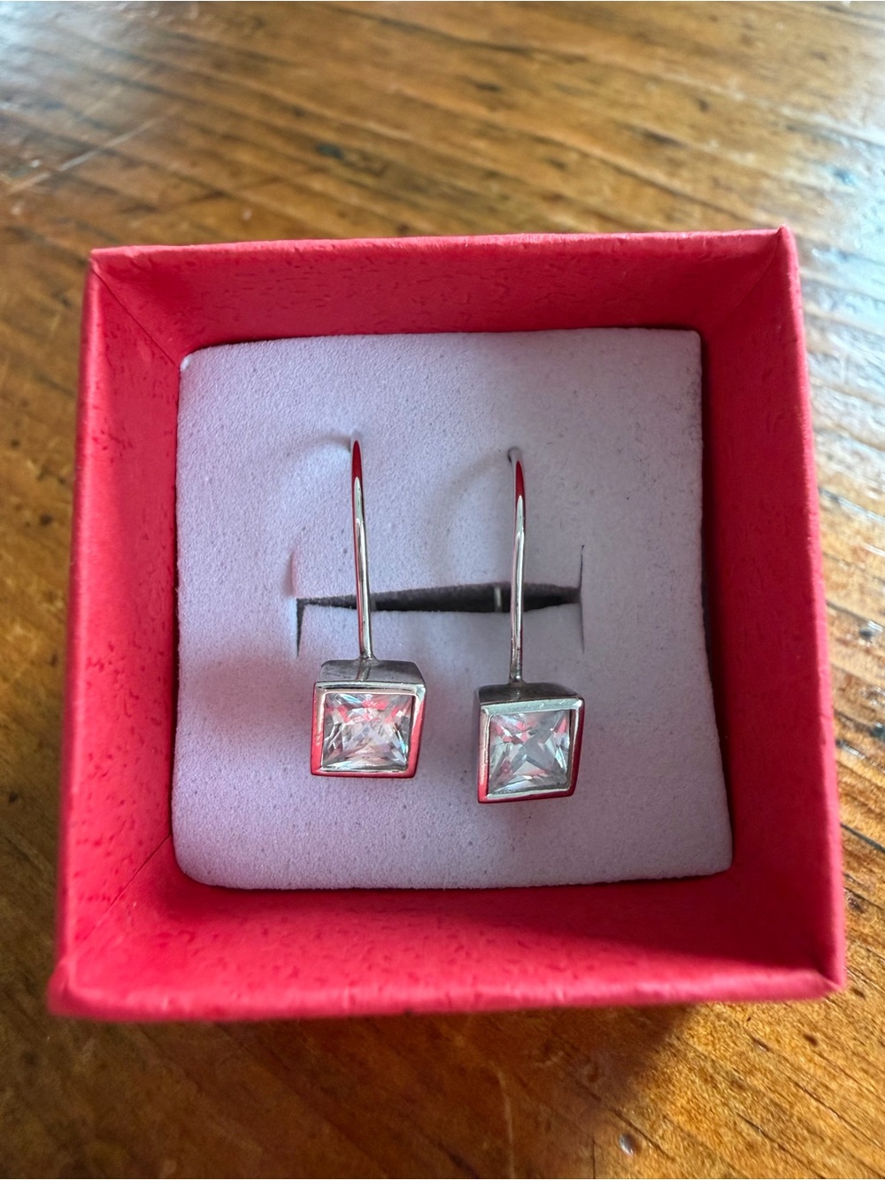 Sterling Silver Square Crystal Drop Earrings